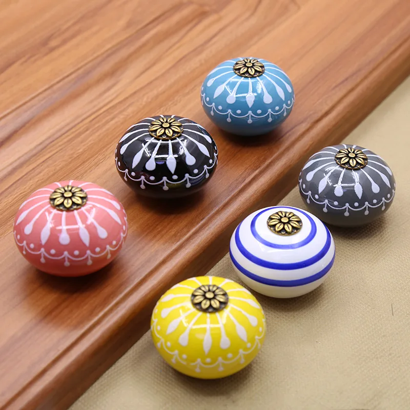 New Puxador Ceramic Hand-painted Art Handle European Modern Simple Drawer Cupboard Wardrobe Door Round Single Hole Black