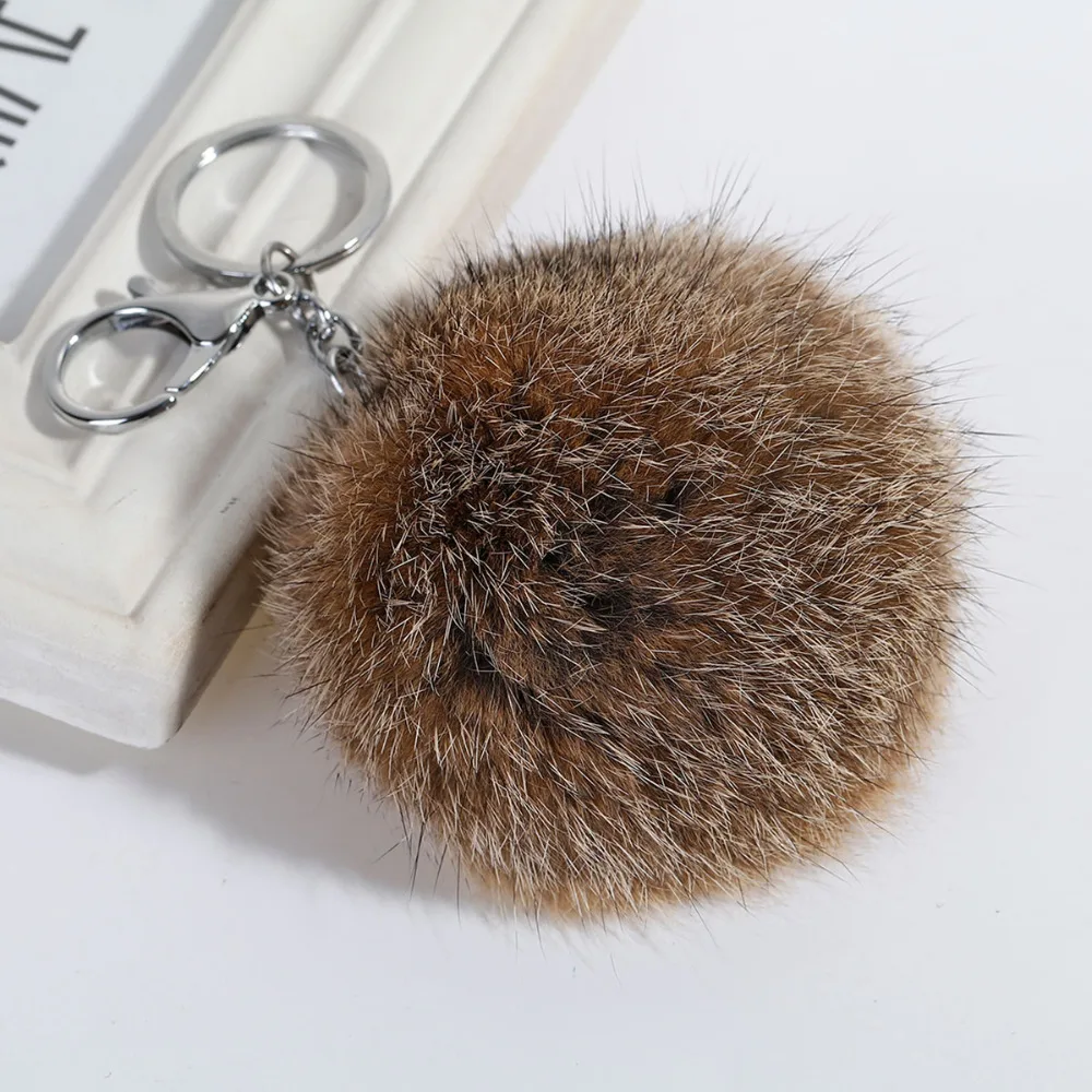 DoreenBeads Angora Keychain & Keyring Pom Pom Ball Silver Color Black 14cm(5 4/8\