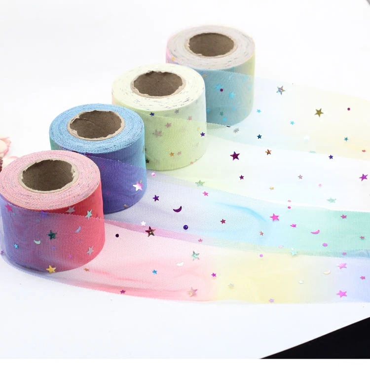 Hot 60mm (1 meter/lot) Bling Bling Rainbow Sequin chiffon organza Ribbon DIY Handmade Materials Wedding party Gift Wrap supplies