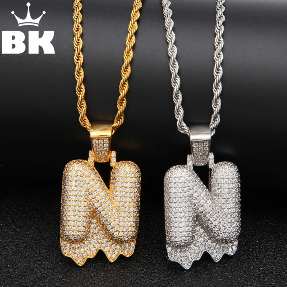 

THE BLING KING White CZ Drip Custom Bubble Initial Letter Pendant Necklace Iced Out Cubic Zirconia ABCDEFGHIJKLMNOPQRSTUVWXYZ