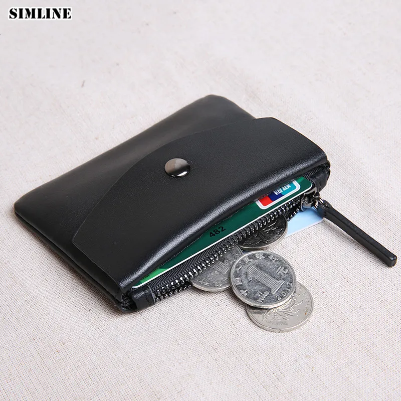 Genuine Leather Wallet For Men Women Short Small Slim Mini Women\'s Coin Purse Men\'s Wallets Card Holder  With Zipper Coin Pocket