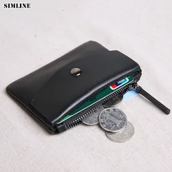 Genuine Leather Wallet For Men Women Short Small Slim Mini Women's Coin Purse Men's Wallets Card Holder  With Zipper Coin Pocket