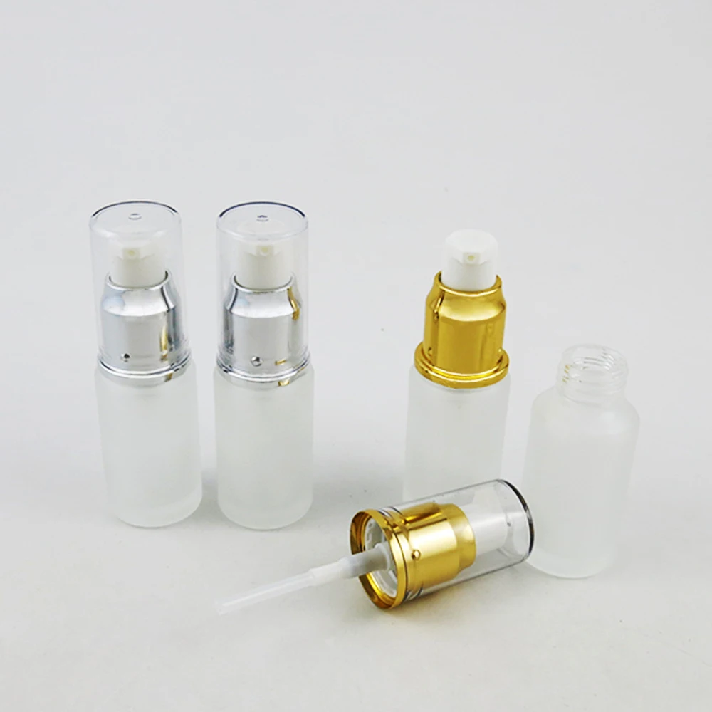 

20 x 20ml High Quality Frost Clear Lotion Pump Cream Glass Bottle With Gold Silver Aluminum Pump 2/3oz Glass Container