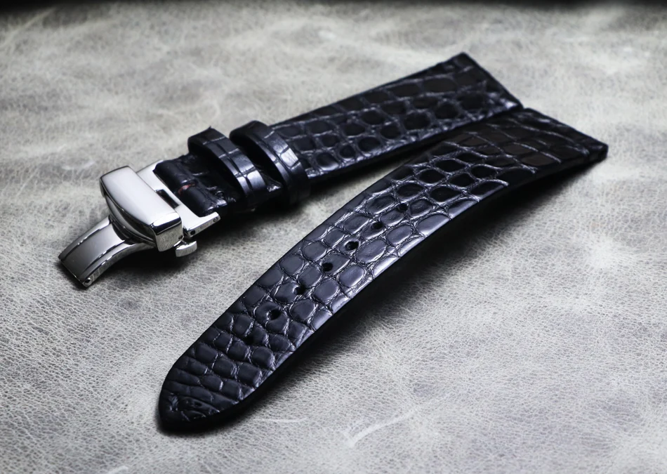 New Genuine Crocodile Leather Watchband 16mm 18mm 19mm 20mm 21mm 22mm Watches Strap Coffee Black Butterfly Buckle Watch Band