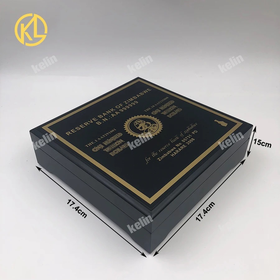 

Free shipping The luxurious Nice Black Color Wooden Box for 100pcs/lot 100 Trillion Dollars Zimbabwe Gold Banknotes