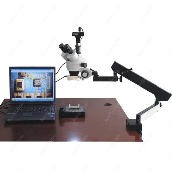 Articulating Zoom Microscope--AmScope Supplies 7X-90X Articulating Zoom Microscope w Fluorescent Light + 1.3MP Digital Camera