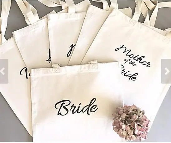 

set of 6 Thank you bridesmaid tote bags Personalized text Champagne Party wedding gift Bags Bachelorette bridal shower favors