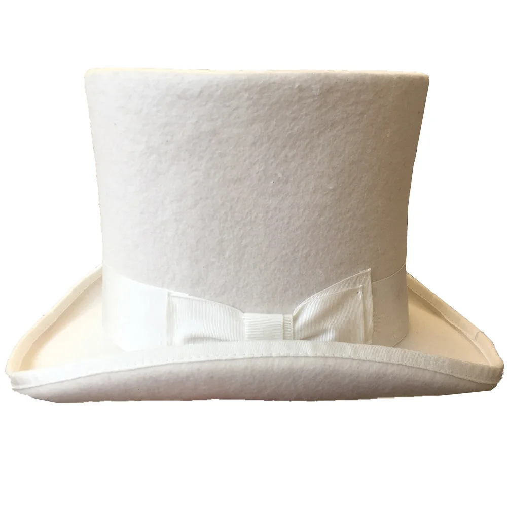 OFF White Wool Felt High Top Hat  Wedding Hat Topper Stovepipe Cylinder Hat For Men Women