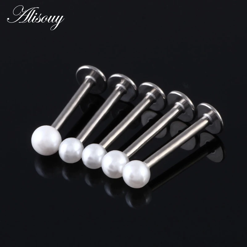 Alisouy-Piercing de acero con bola de perla falsa de 3mm, anillo Labret, barra para labio, cartílago de oreja, Tragus, joyería, gran oferta, 1 ud.