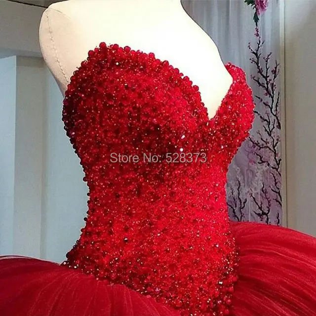 YNQNFS RWD7 Robe de Mariee Hochzeitskleid Crystal Beaded Princess Red Wedding Dresses 2019 Real Photos