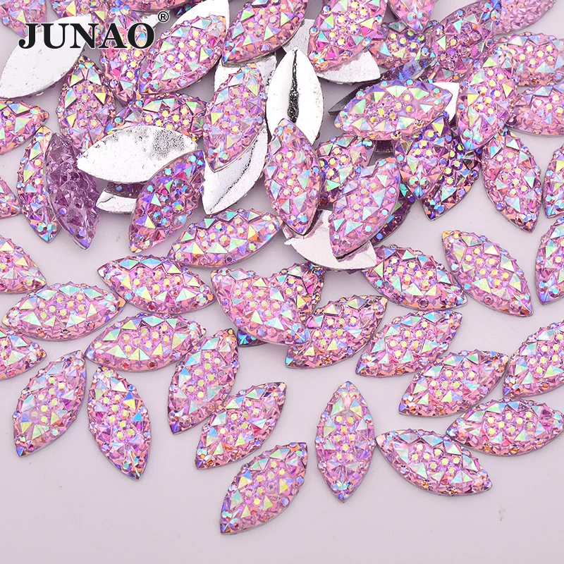 JUNAO Wholesale 2000pcs 7*15mm Silver Flatback Resin Rhinestone Bulk Packing Horse Eye Crystal Stones Non Hotfix Strass