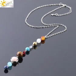 Galaxy Necklace for Man Universe Eight Planets Bead Stainless Steel Chain Natural Stone Solar System Long Necklaces Jewelry S239