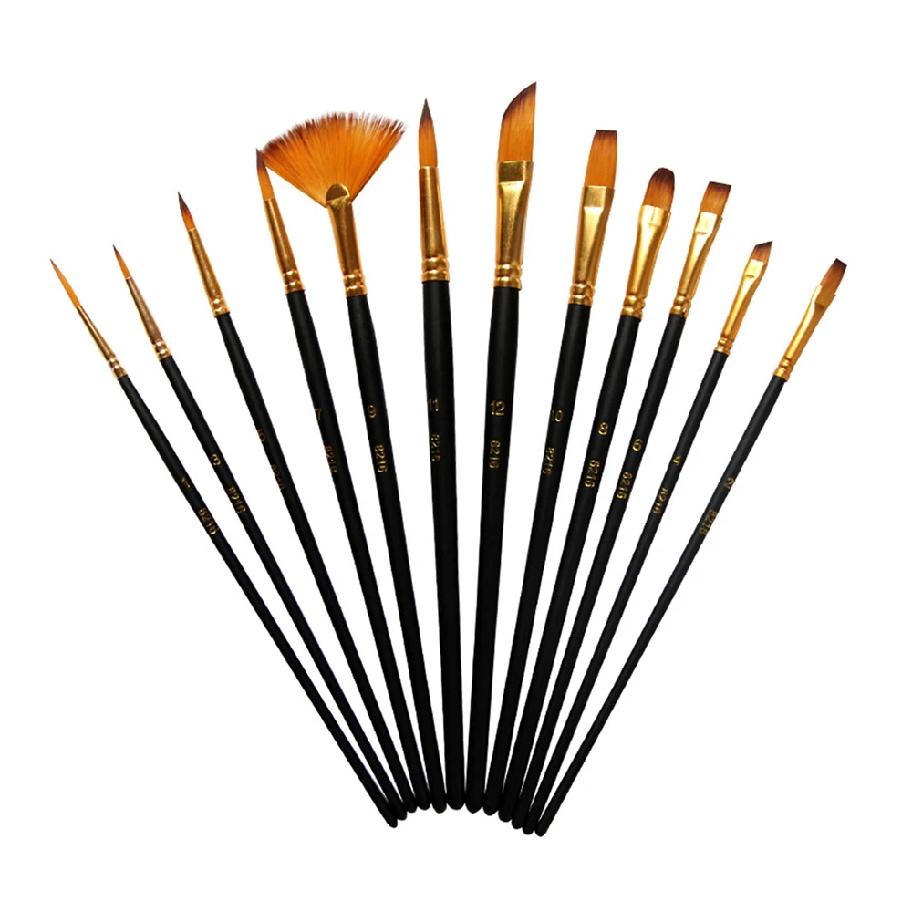 12 Pcs ชุดแปรงทาสีศิลปินไนล่อนจิตรกรรมภาพวาดแปรงแปรงภาพวาด Supplie