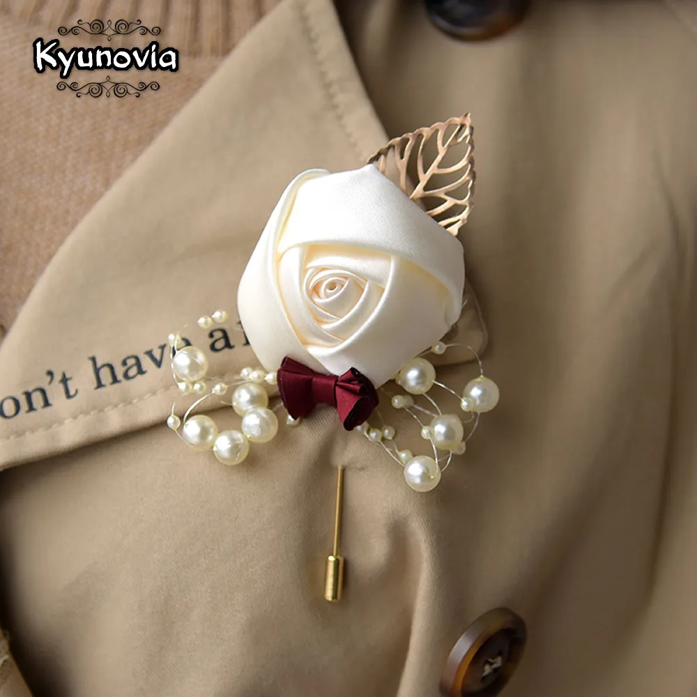 Kyunovia Wedding Prom Corsage Ceremony Flower Brooch Wedding Boutonnieres Groom Groomsmen Buttonhole Flowers Boutonniere FE89