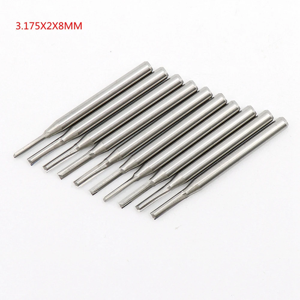 

10Pcs 3.175X2X8MM Straight Flute CNC Milling Cutter Tungsten Wood Router Cutter