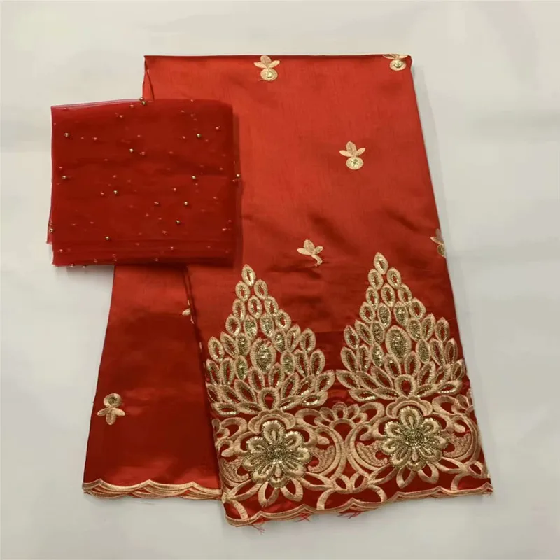 

red African George Fabric High Quality Indian GREEN Silk George Wrappers Hot Nigerian Lace Fabrics Set with Blouse for Wedding