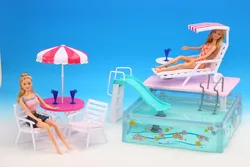 for princess for barbie beach umbrella chair summer pool furniture set bjd doll parasol toy gift