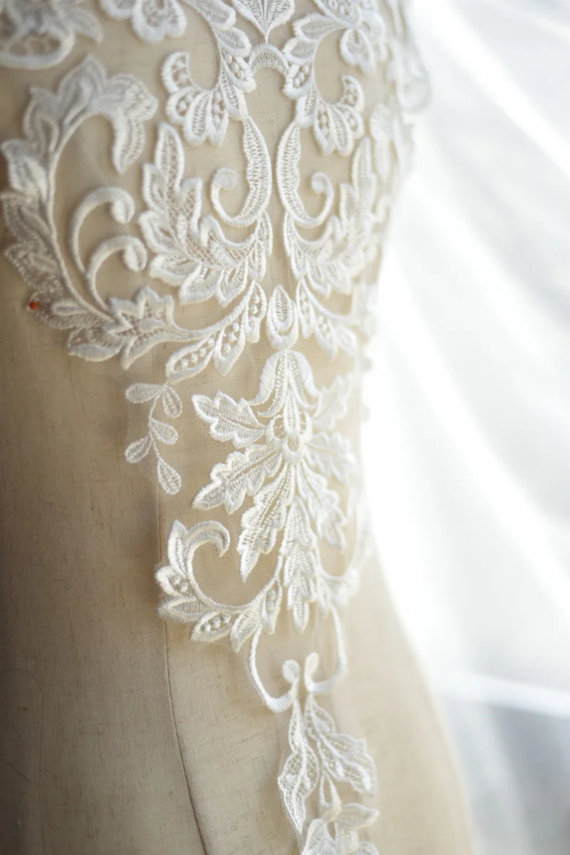 Applique per abito da sposa 3D con perline fatte a mano in pizzo francese, copricapo da sposa fai da te, colletto in pizzo bianco avorio, toppa in