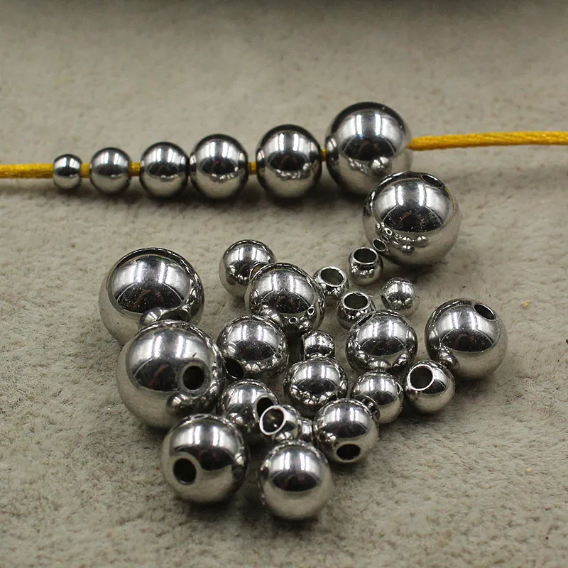 100pcs/Lot Stainless Steel Round Loose Spacer Beads 3 4 5 6 8mm Big Hole Handmade Prayer Metal Bead DIY Jewelry Accessories