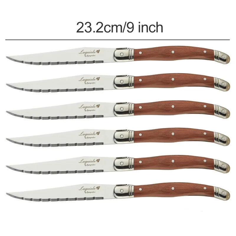 9inch Laguiole Style Japanese Flatware Wood Handle Knives Stainless Steel Steak Knifes Dinner set Restaurant Supply 2-6pcs