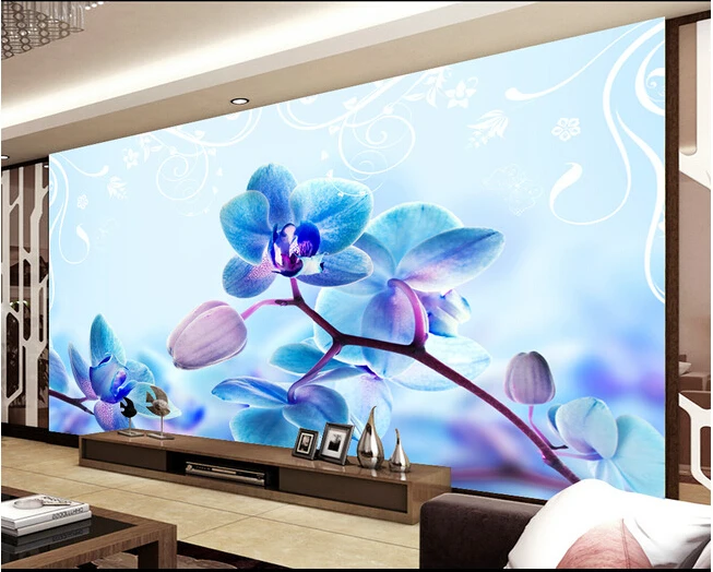 

Custom papel DE parede floral, blue butterfly orchid flowers murals for the sitting room bedroom TV wall vinyl papel DE parede