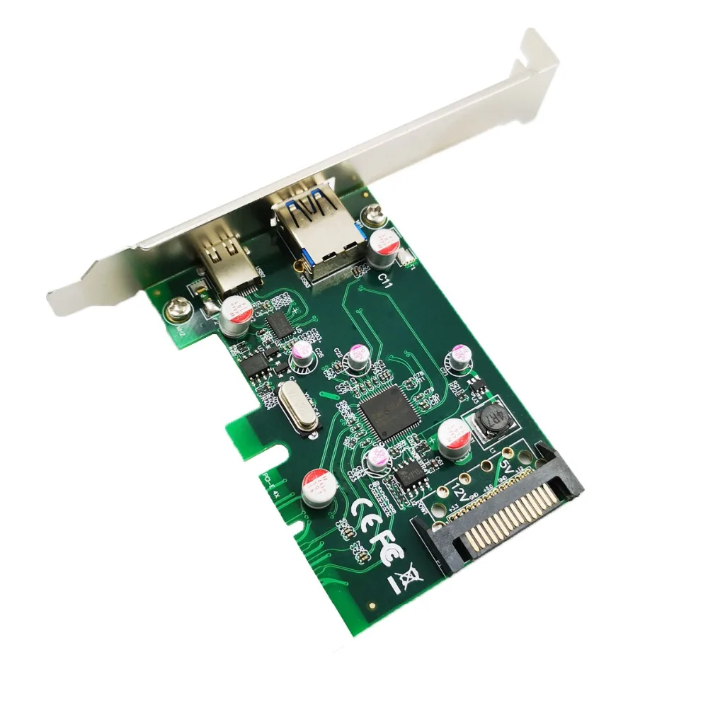 PCI-E (PCI Express) USB 3.1 (Type A + Type C) ขยาย USB 3.1 Gen II SuperSpeed 10 Gbps ภายใน 15 - Pin Power Connector