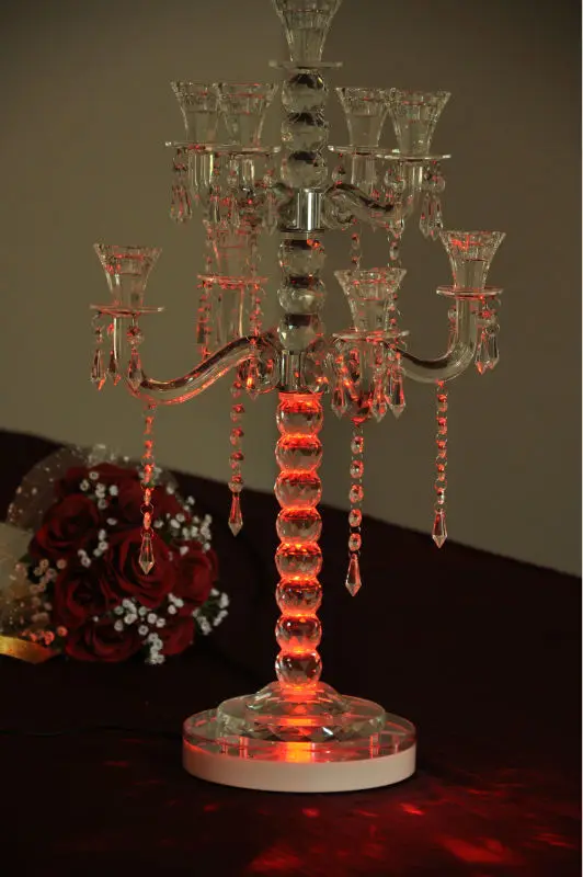 New Product Sale Lithium battery operated dreamlike Multi-color 8Inch led Centerpiece Light Base For Candelabra Crystal