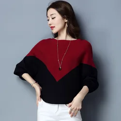 Suéter suelto de punto para mujer, Jersey de algodón con manga de murciélago, Top de punto, Tops de otoño