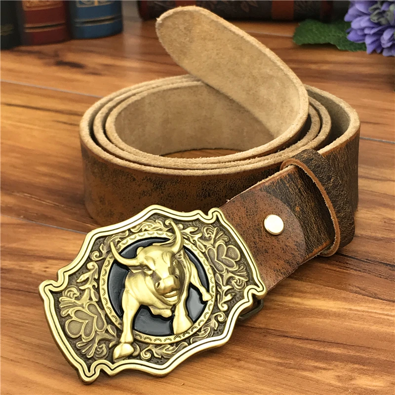 Ceinture de Cowboy en cuir véritable pour homme, avec boucle, taille jaune, large, MBT0524