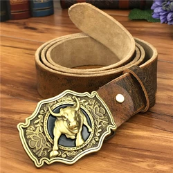 Messing Bull Cowboy Gürtel Schnalle Leder Gürtel Männer Jeans Männer Gürtel Leder Echte Taille Gelb Gürtel Für Männer Breiten Männlichen strap MBT0524