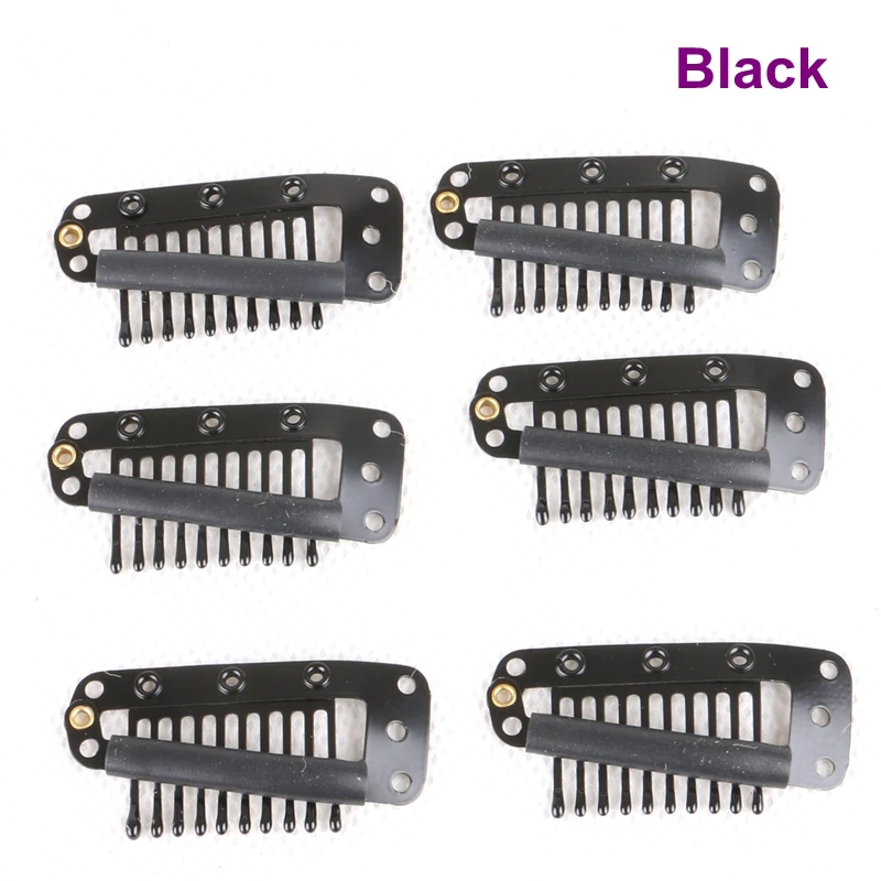 ( Black, D.Brown, M.Brown, L.Brown, Blonde ) 50pcs 38mm 10 teeth stainless steel snap hair clips for hair extension