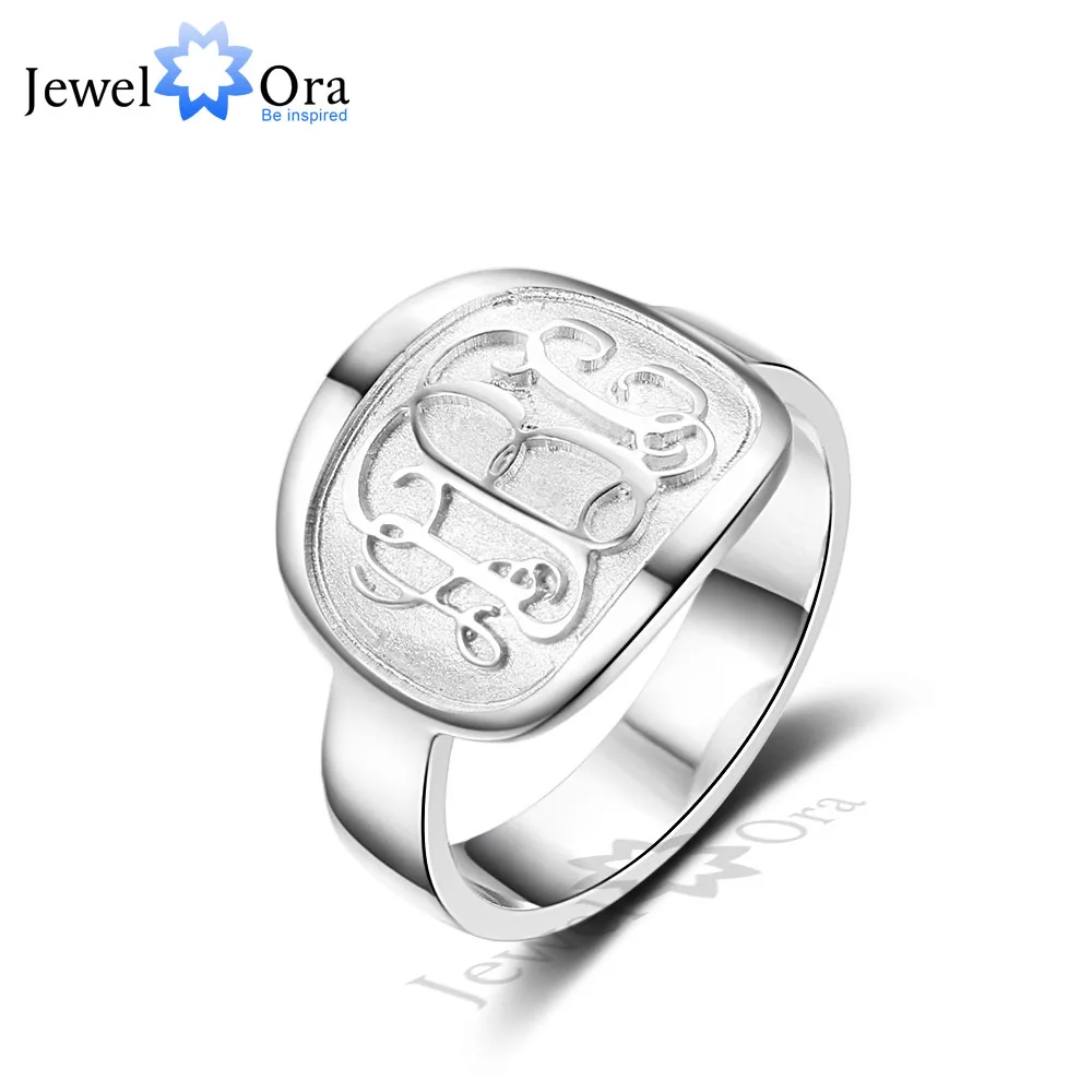 3 Color Personalized Engrave Jewelry 925 Sterling Silver Monogram Name Ring Best Christmas Gift For Friends (JewelOra RI102309)