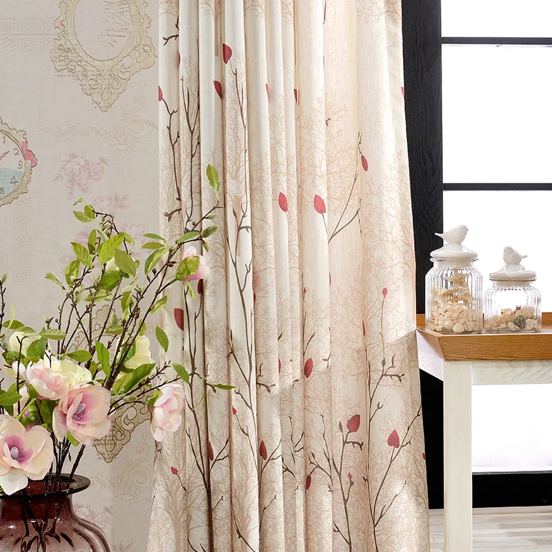 Custom Made Custom Drapes High-grade Living Room Bedroom Blackout Curtains For Fabric Pastoral Printed Floral Linen Curtain