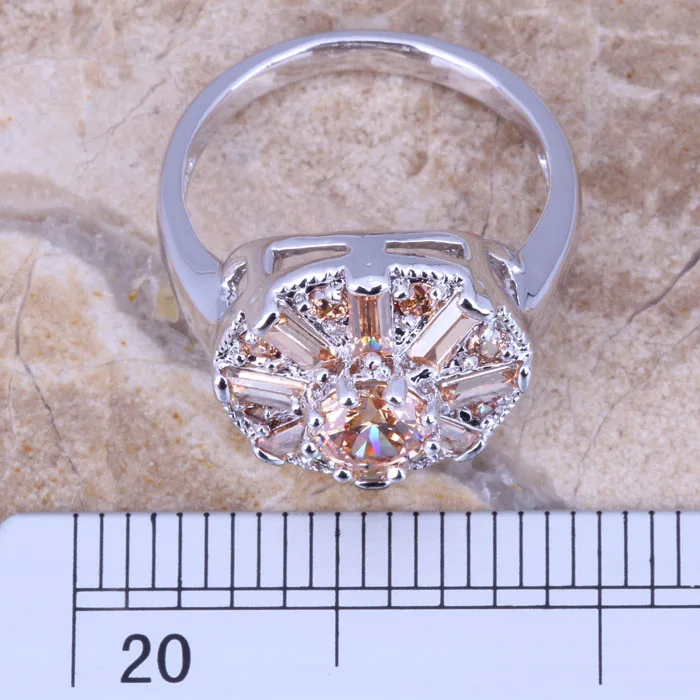 Magnificent Champagne Morganite Silver Plated  Women\'s Jewelry Ring Size 6 / 7 / 8 / 9 R0781