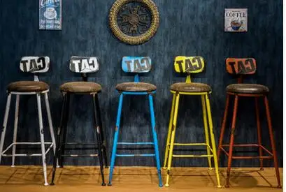 The bar chair. American restoring ancient ways, wrought iron. Stool wood bar stools