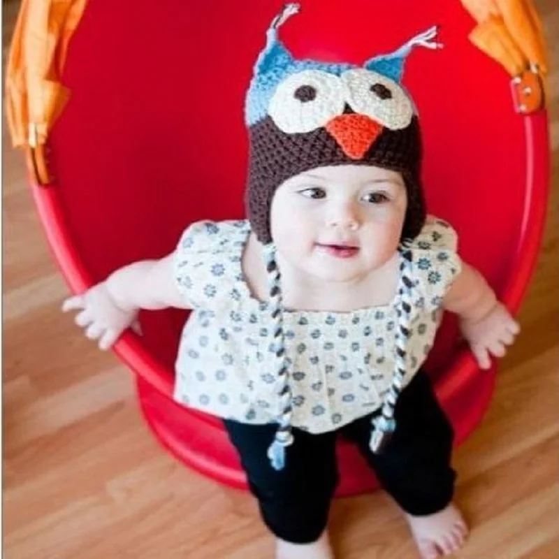 Owl Knitted wool Kids Hat Children Crochet Cap baby boys Winter cap Beanie girls Bonnet newborn Caps Wool Soft