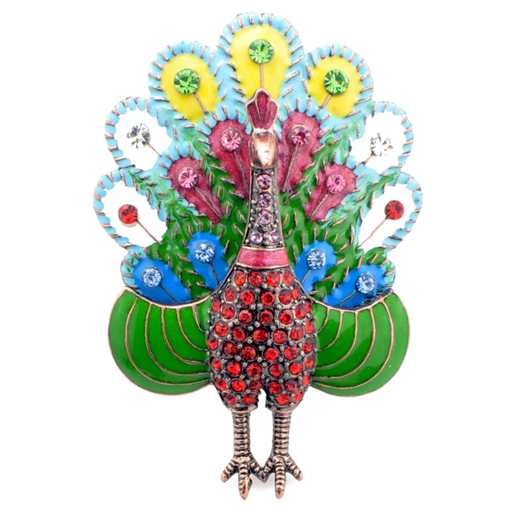 

Colorful Enamel Peacock Brooches For Women wedding rhinestone peacock birds Broches Animal Hijab Pins Broch jewelry