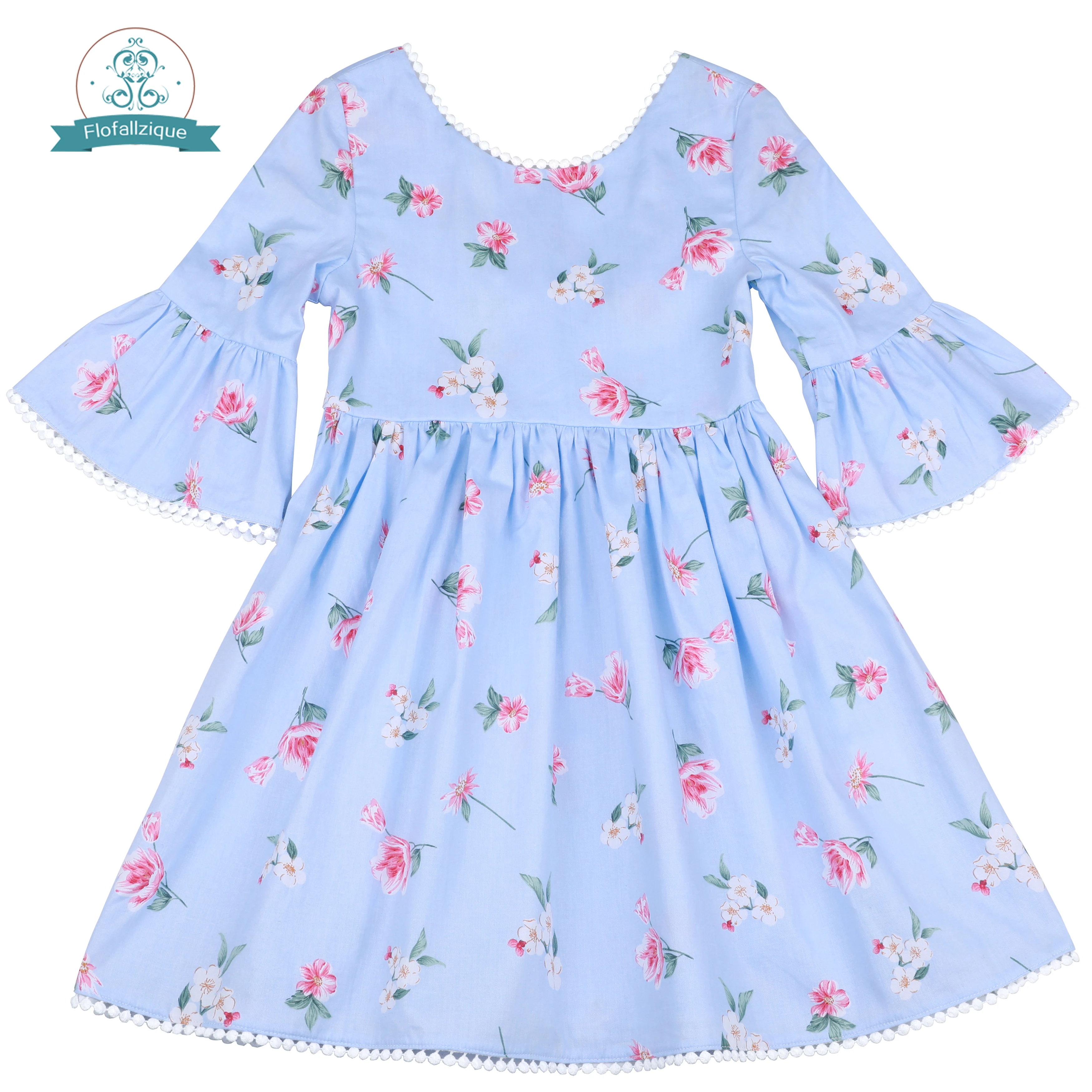 

Flofallzique Baby Girls Dress Retro Small Floral Trumpet Sleeves Cute Sweet Kid Clothes For Outdoor Activities Casual Easter
