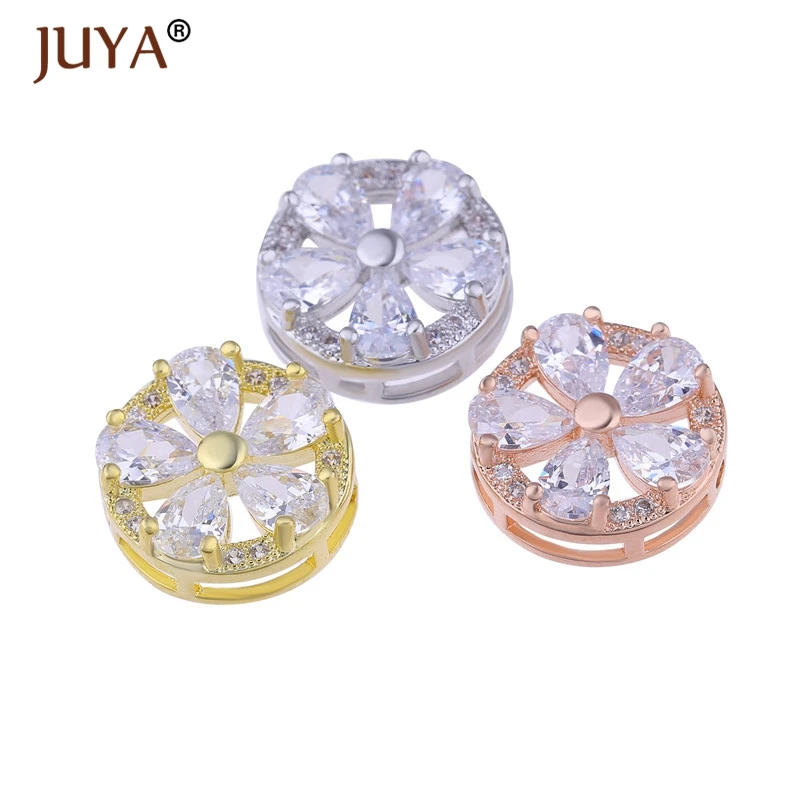 

Supplies For Jewelry Wholesale 1pcs 14mm Luxury CZ Crystal Sun Flower Connectors For Jewellery Making Round Flower Spacer Beads