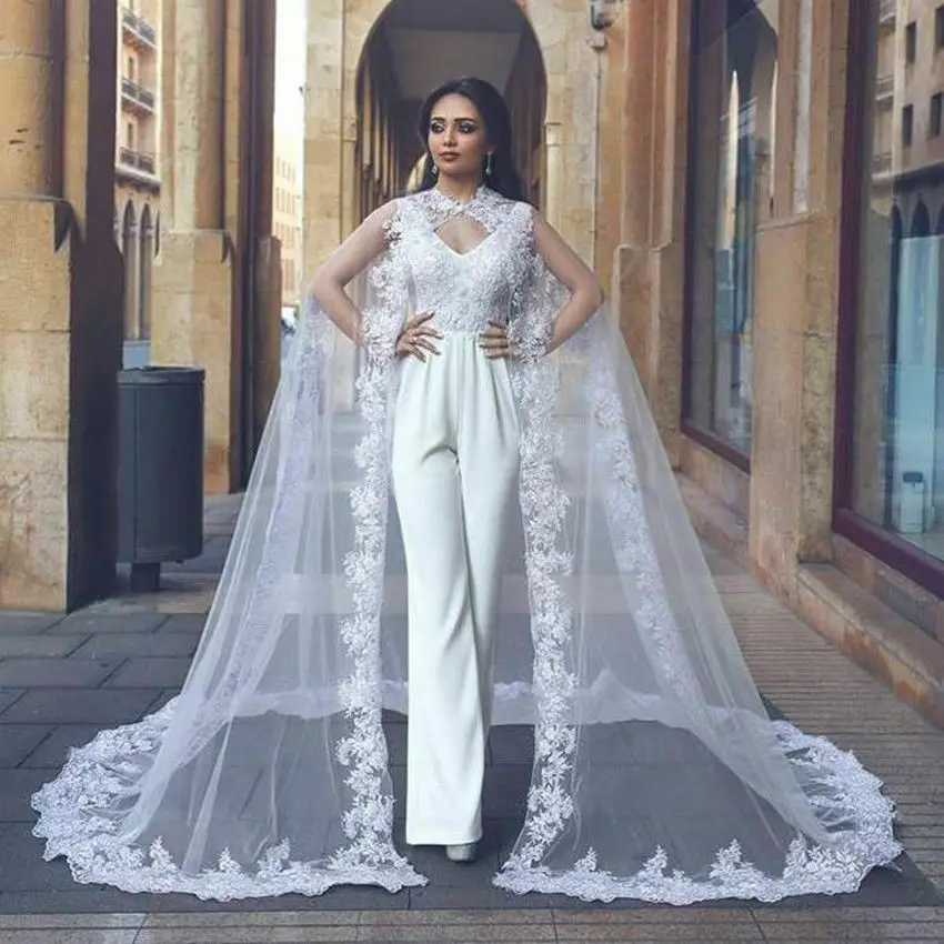 

Fashion Wedding Cape Lace Appliques Edge Bridal Cloak White Ivory Wraps Jackets Long Shrug Custom Made Accessories Jacket