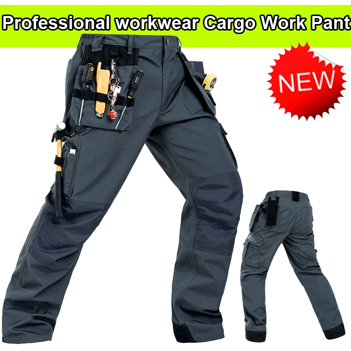 Bauskydd Durable workwear Polycotton men\'s wear-resistance multi-pockets grey cargo trousers work pants men workwear