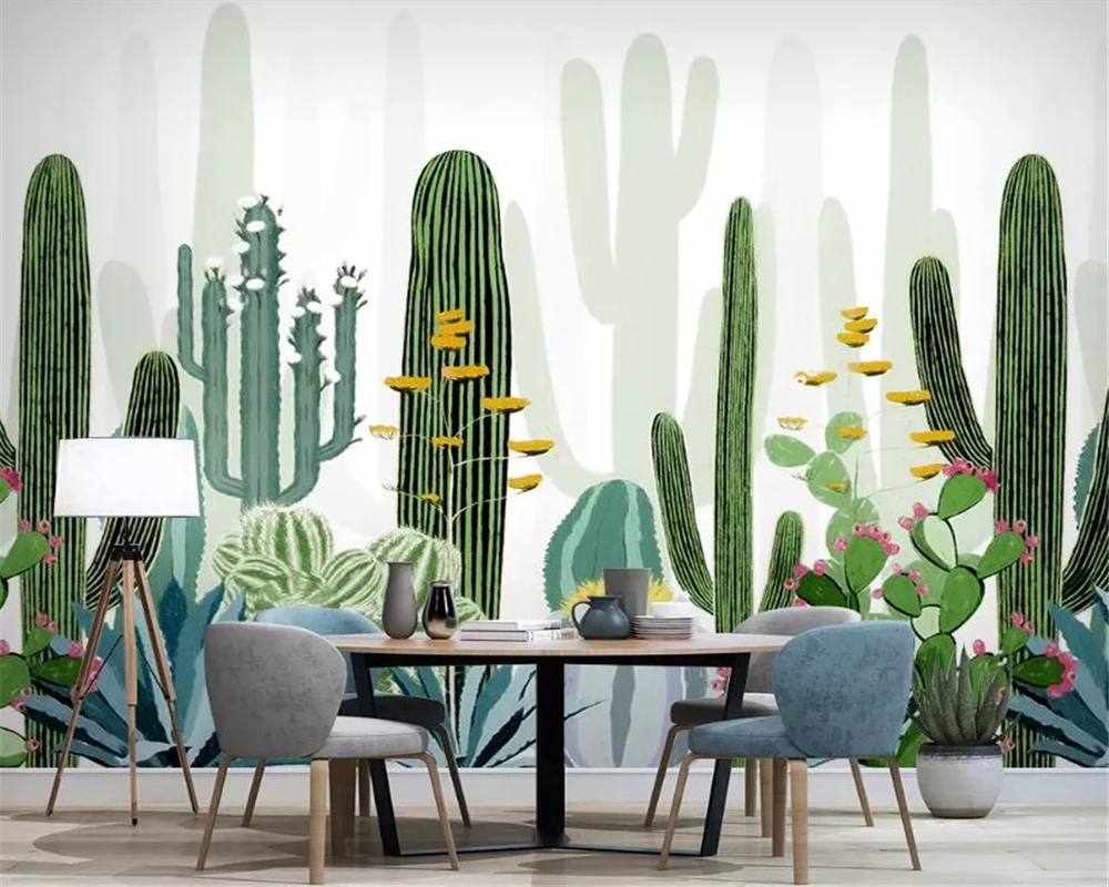 Custom Wallpaper Living Room Bedroom 3d Wallpaper Hand Painted nordic tropical plant cactus tv background decoration wallpaper