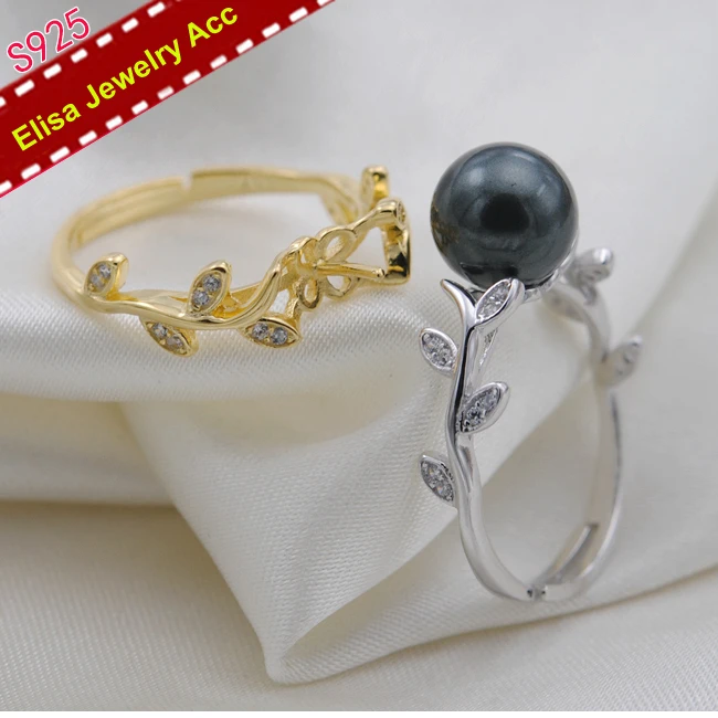 

S925 Sterling Silver Leaf Design Pearl Rings Settings Women DIY Pearl Rings Components 3Pcs/Lot