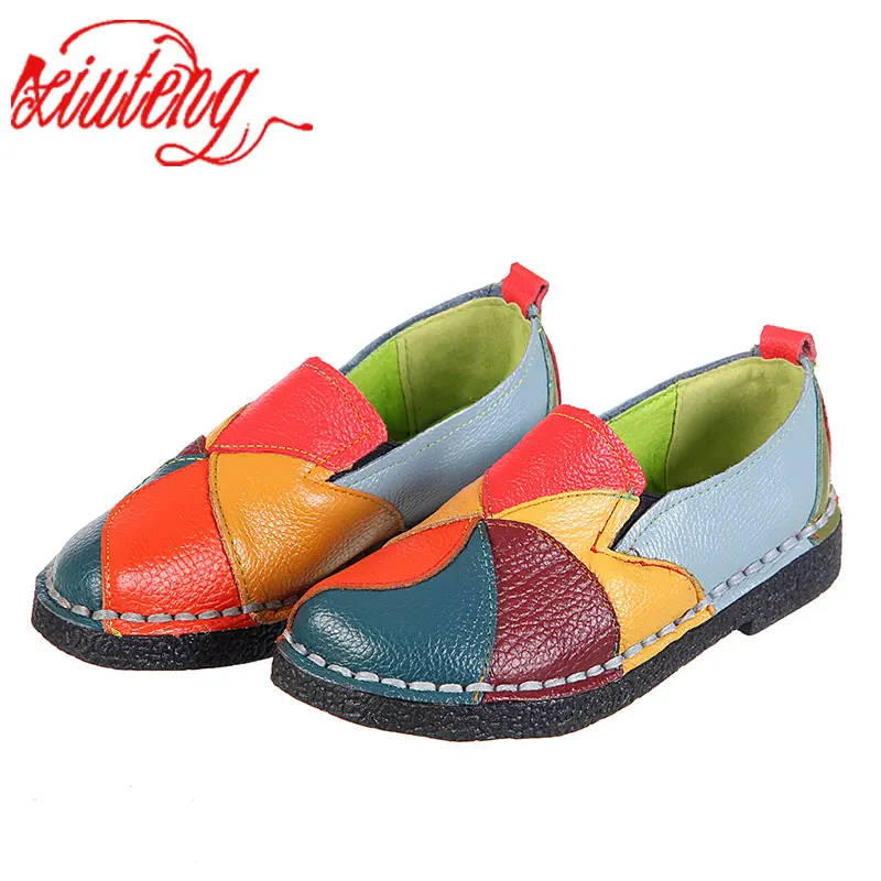 Xiuteng 2024 Women Loafers Patches stitching Flat Shoes Woman Summer Flats Soft Candy colors Genuine Leather Moccasins Loafers