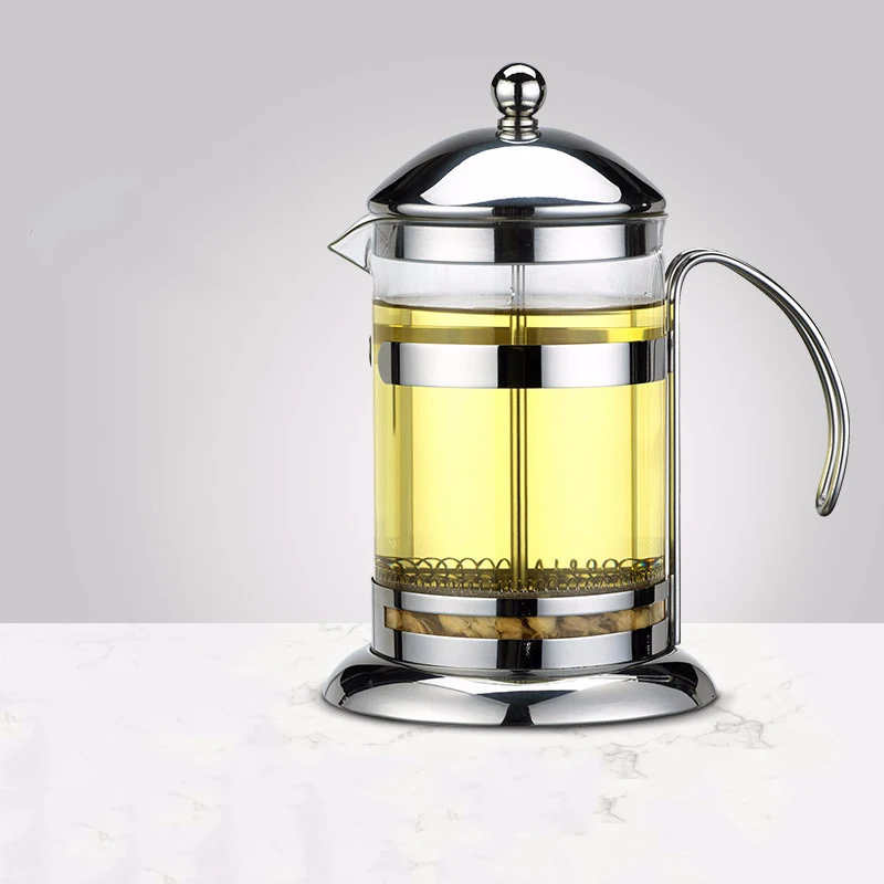 Stainless Steel French Press Coffee Pot Machine, Glass Teapot with Strainer, Filter Reliever, Cafetiere Kettle, Travel