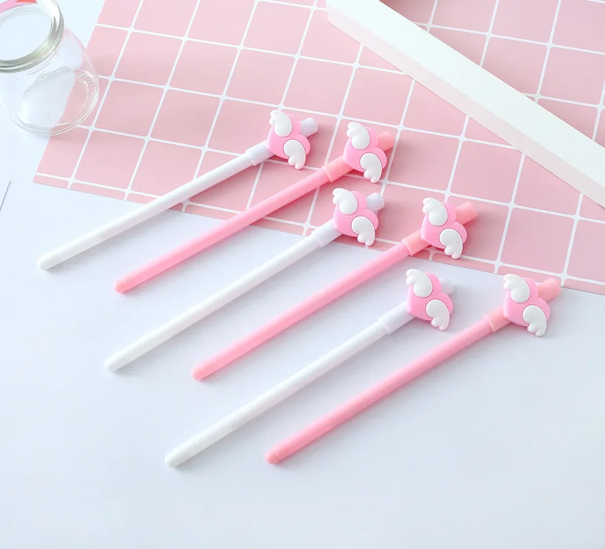 1 Pcs Pink Girl Lovely Wings Black Neutral Pen Student Office Signature Learning Supplies Kawaii School Supplies Pen for Writing