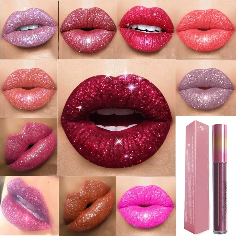 

Glitter Lip Gloss Liquid Lipstick Gold Metal Matte Lipgloss Long Lasting Waterproof Pearl Colour Lips Tint Lip stain Make Up