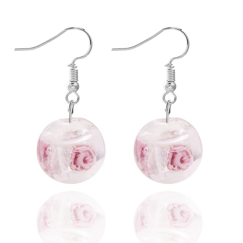 QIANBEI Mix Color Hand-made Murano Glass Women's Romatic Summer Elegant Classic Dangle Rose Flower Earrings