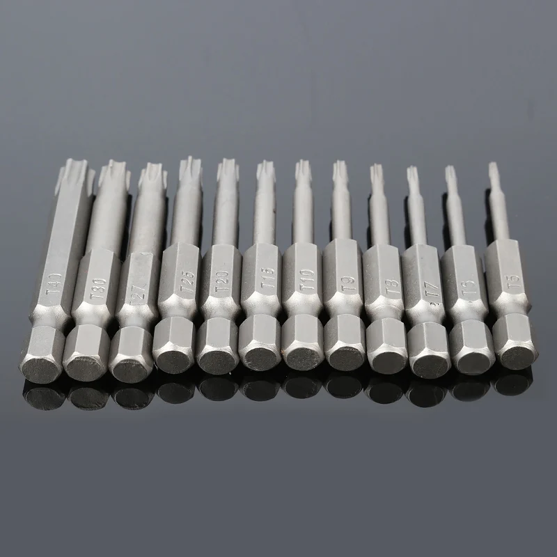 12pcs Hollow Hole Batch of Chrome Vanadium Steel 50mm Installed 50mm SEALS St5-t40 Torx Magnetic Plum Batch Head Screwdriver Bit