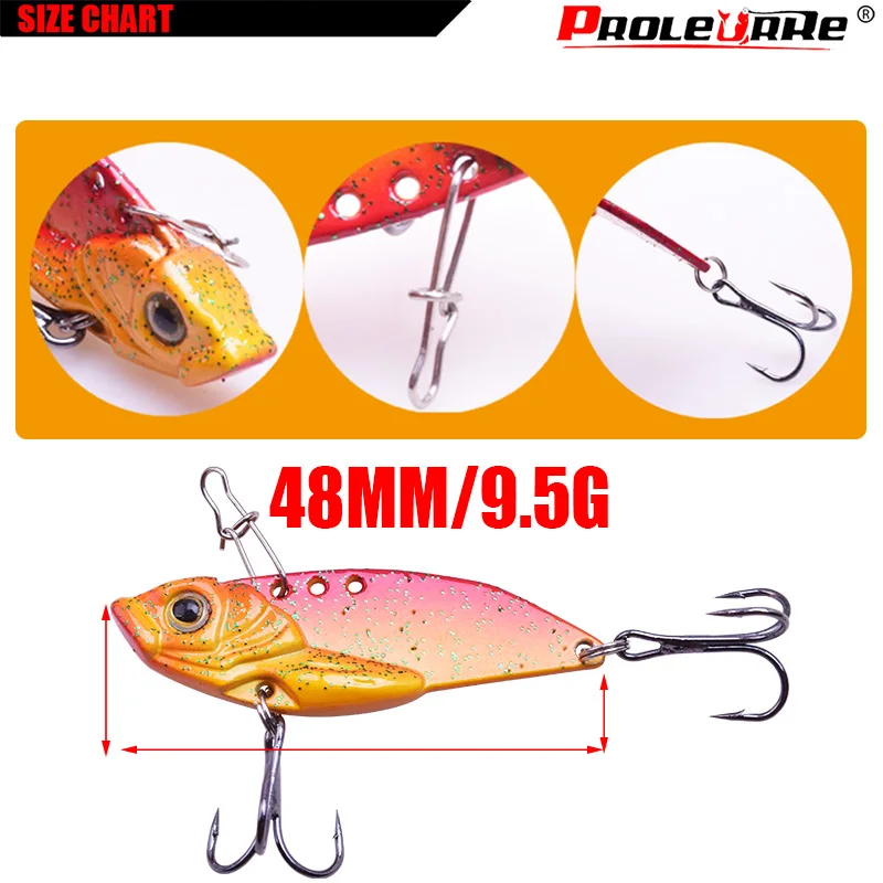 1Pcs Metal Winter VIB Fishing Lure 4.8cm 9.5g Vivid Vibrations Spoon Fishing Bait Bass Artificial Hard Bait Cicada Pesca Tackle